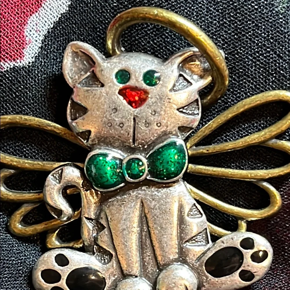 Gold and Silver tone Cat Angel Brooch